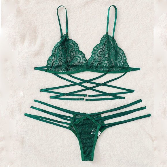 Three-point sexy cutout cross strap three-point suit green s-xl - Picture 1 of 1